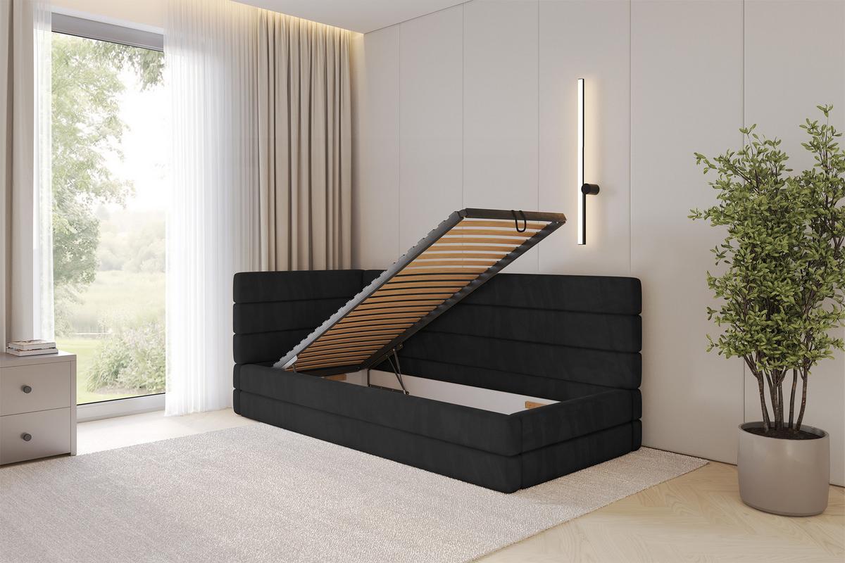 EINZELLBETT Jugendbett mit Bettkasten, Rechts - BEMY 100x200 Schwarz - Anthrazit, Holzwerkstoff/Textil (100/200cm) - ALTDECOR