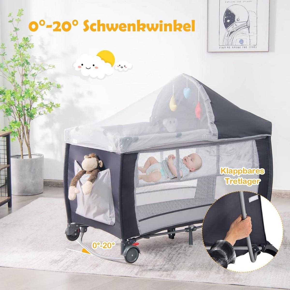BABYWIEGE Grau - Grau, Metall - COSTWAY