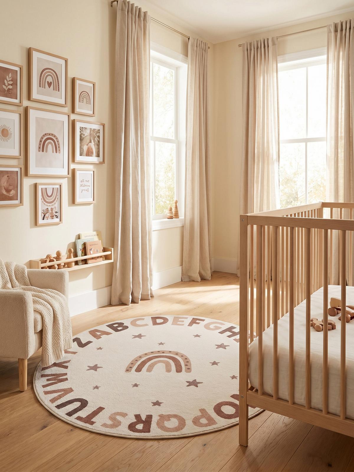 SPIELTEPPICH Waschbar TINO in Creme, mit Alphabet-Motiv, Ø 160 cm - Beige, Textil (160/160cm) - KADIMA DESIGN