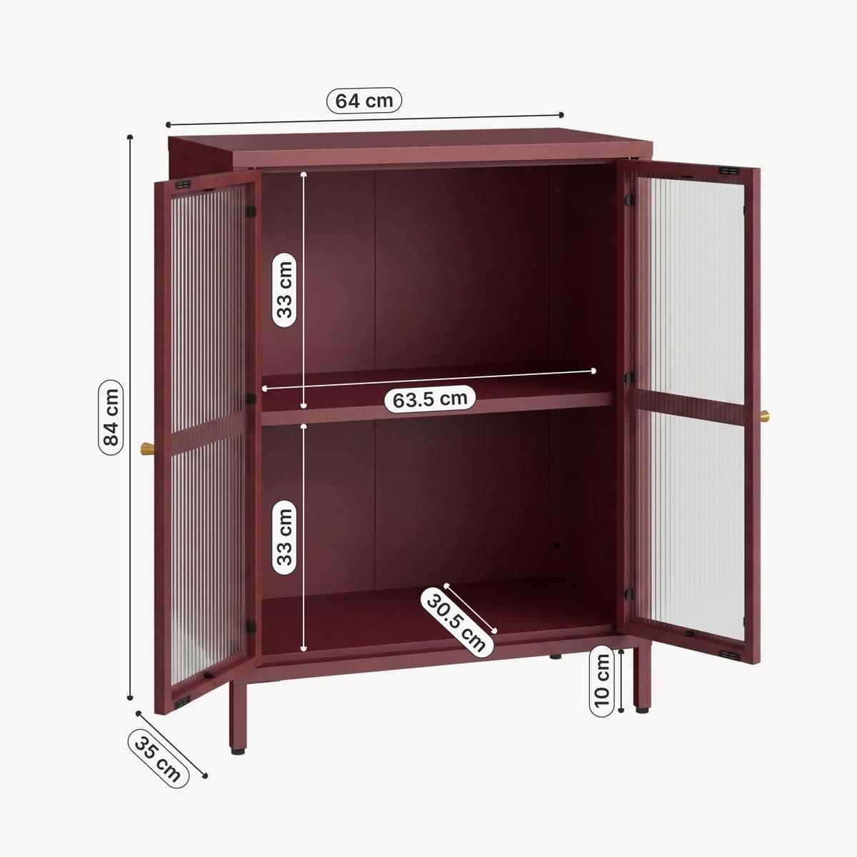VITRINE Säkylä - Transparent/Bordeaux, Glas/Metall (64/84/35cm) - [en.casa]