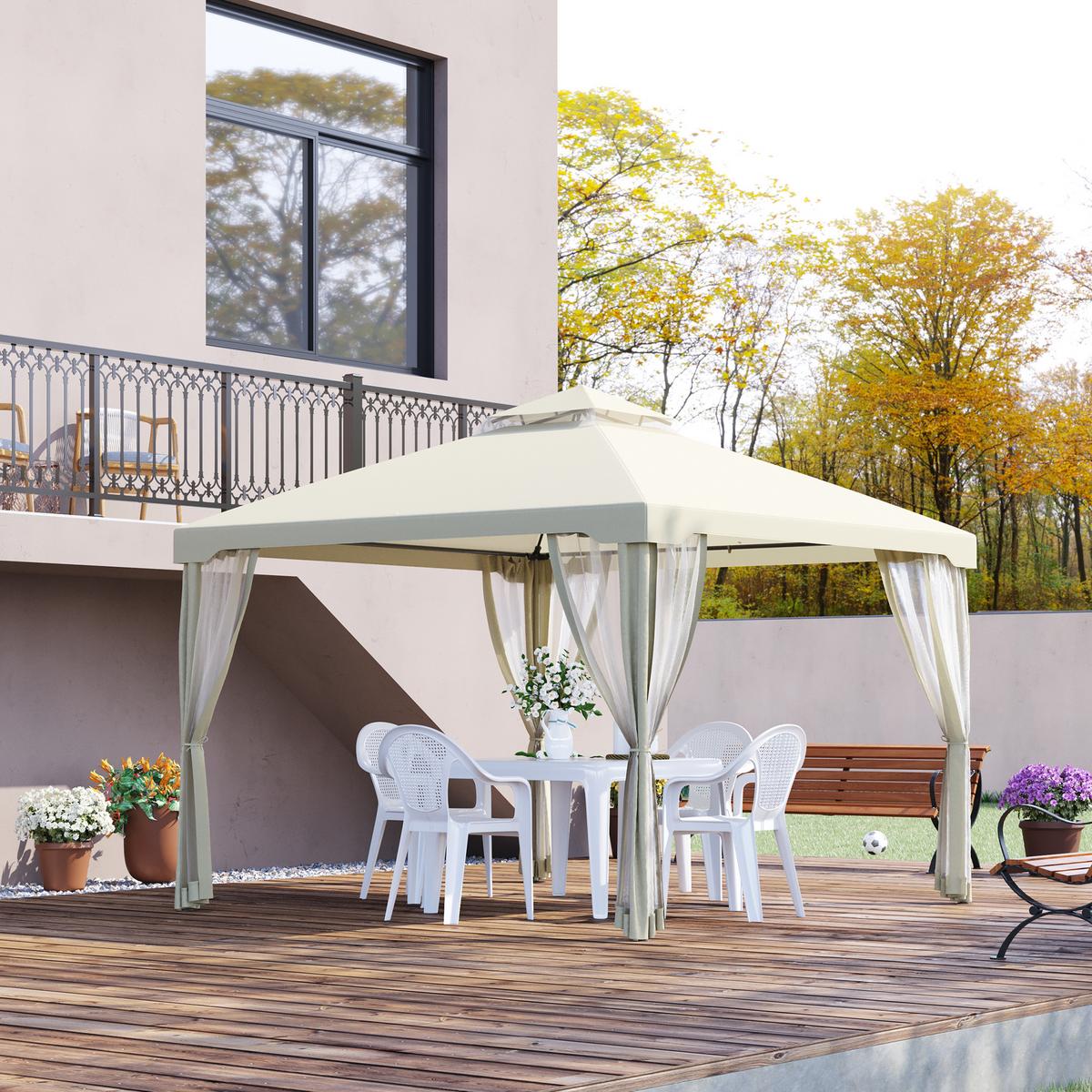 PAVILLON, Grau/Cremeweiß, Polyester, Metall - Creme, Kunststoff (294/265/294cm) - Outsunny