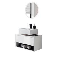 BADMÖBEL-SET weiß Hochglanz, grau, Badezimmer Set inklusive LED Beleuchtung, Breite 80 cm - Weiß Hochglanz/Grau, Glas/Holzwerkstoff (80/190/46cm) - Furn.Design