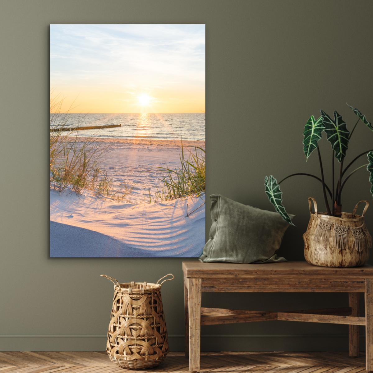 METALLBILD Strand - Sonne - Düne - Gras - Sand - Horizont 80x120 cm - Hellblau, Metall (80/120cm) - MuchoWow