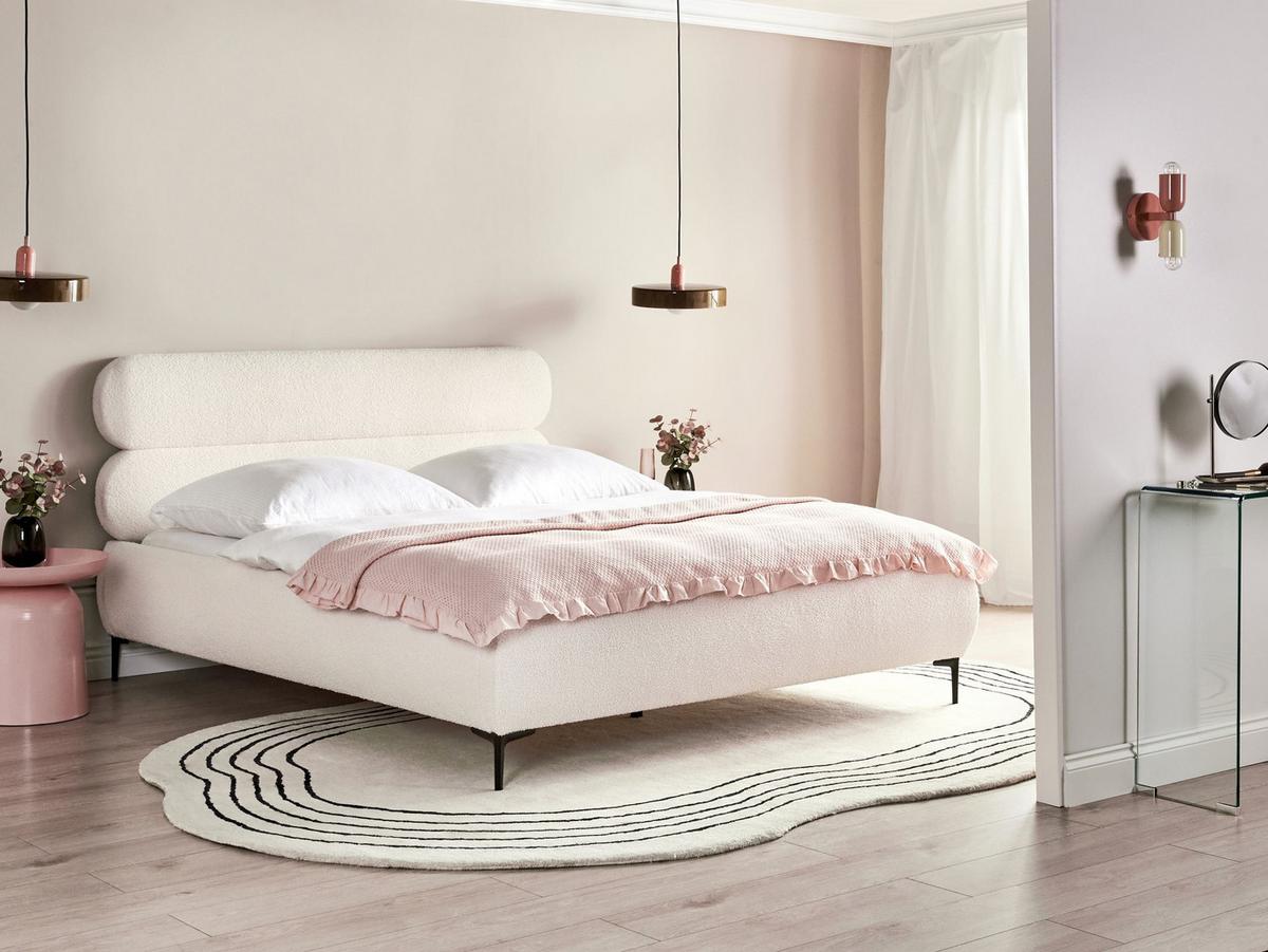 BETT mit Lattenrost 160/200 cm Bouclé Cremeweiß Lessay - Creme, Textil (160/200cm) - Beliani