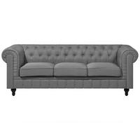 3-SITZER-SOFA Polsterbezug Hellgrau Chesterfield - Hellgrau, Textil (222/78/85cm) - Beliani