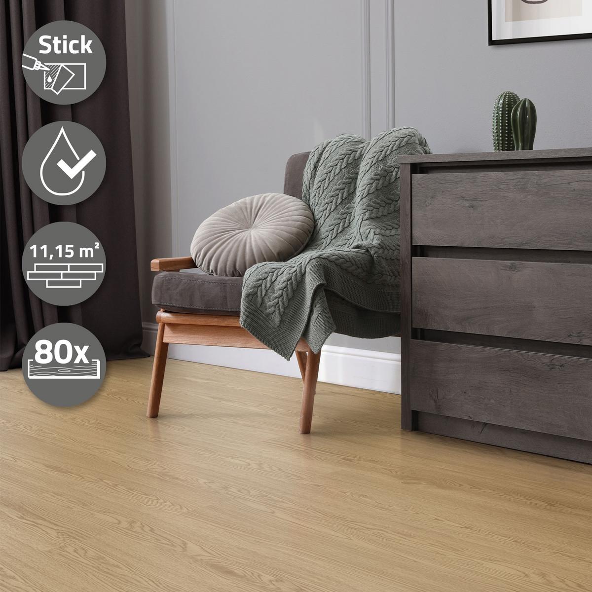 VINYLBODEN selbstklebend 11,15m²/80 Dielen Natur Eiche - Alteiche, Kunststoff (91.5/15.3/0.2cm) - ML-DESIGN
