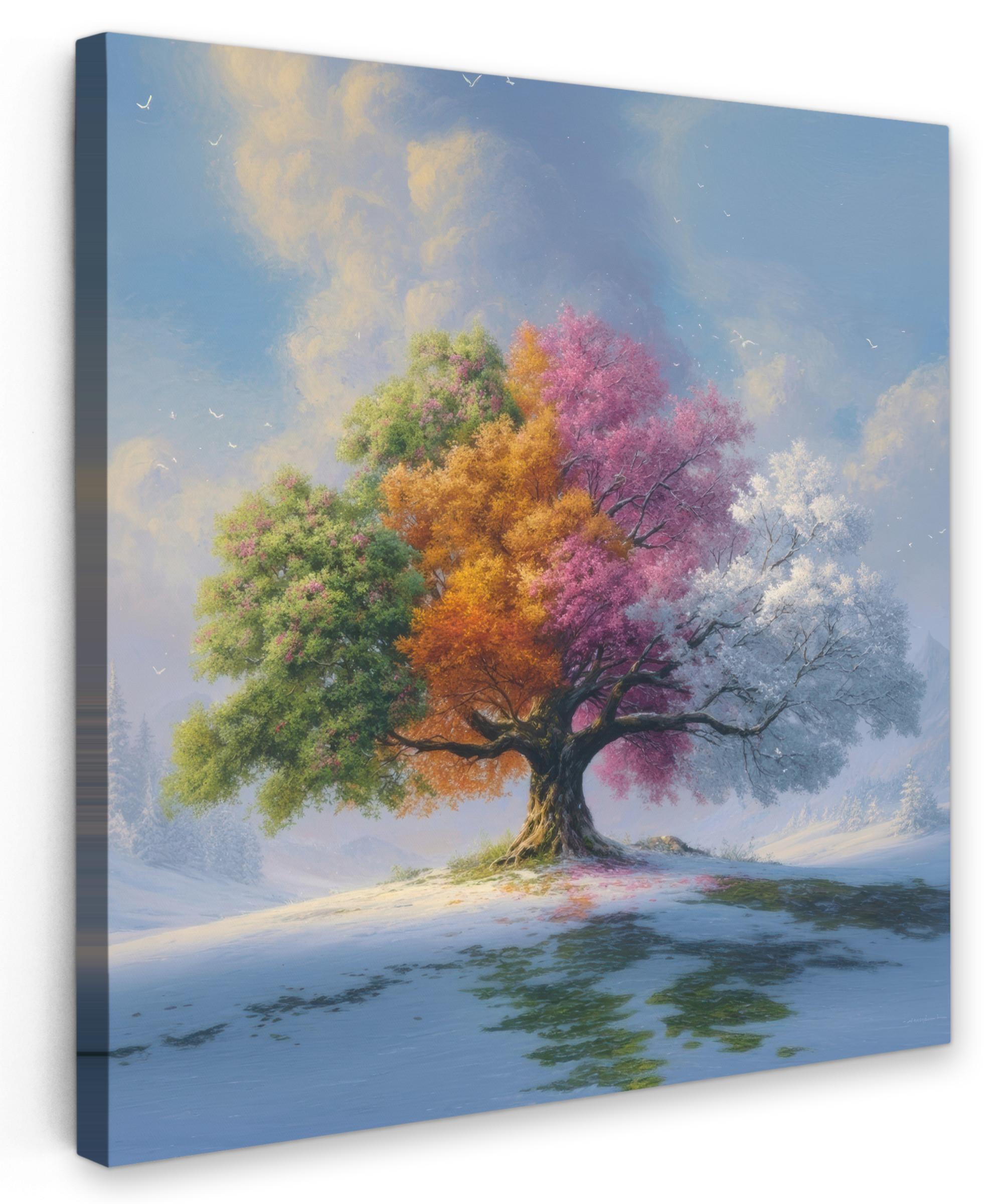 LEINWANDBILD Baum - Jahreszeiten - Winter - Landschaft Deko Wohnzimmer 20x20 cm - Multicolor, Textil (20/20cm) - MuchoWow