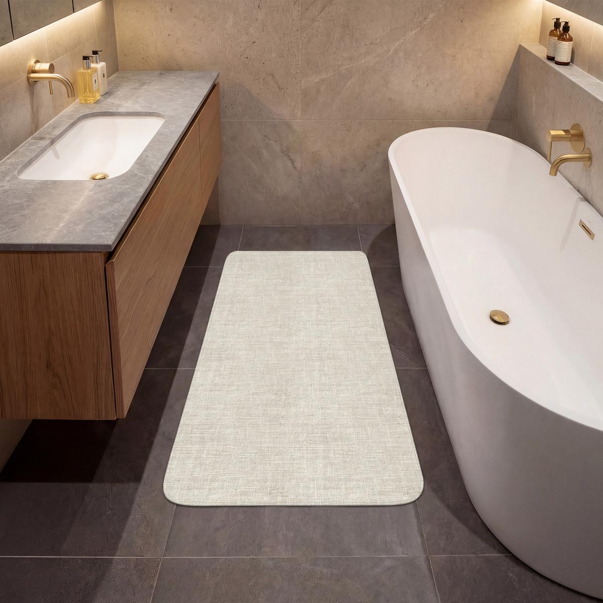 BADEMATTE Leinen - Textur - Beige 60x120 cm - Beige, Textil (60/120cm) - OnlyWow