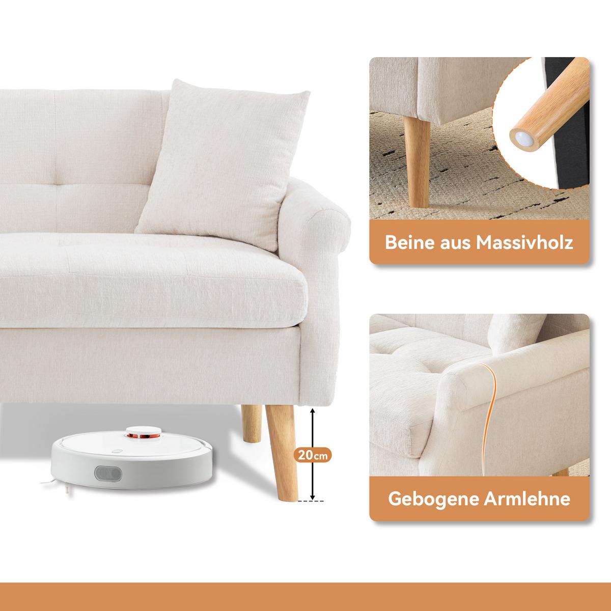SOFA Modernes 2-Sitzer mit Stoffbezug, Hellgrau – Kompakt, bequem, stilvoll, 160 x 85 x 80 cm - Beige, Holzwerkstoff/Textil (162/77/74cm) - Urban Meuble