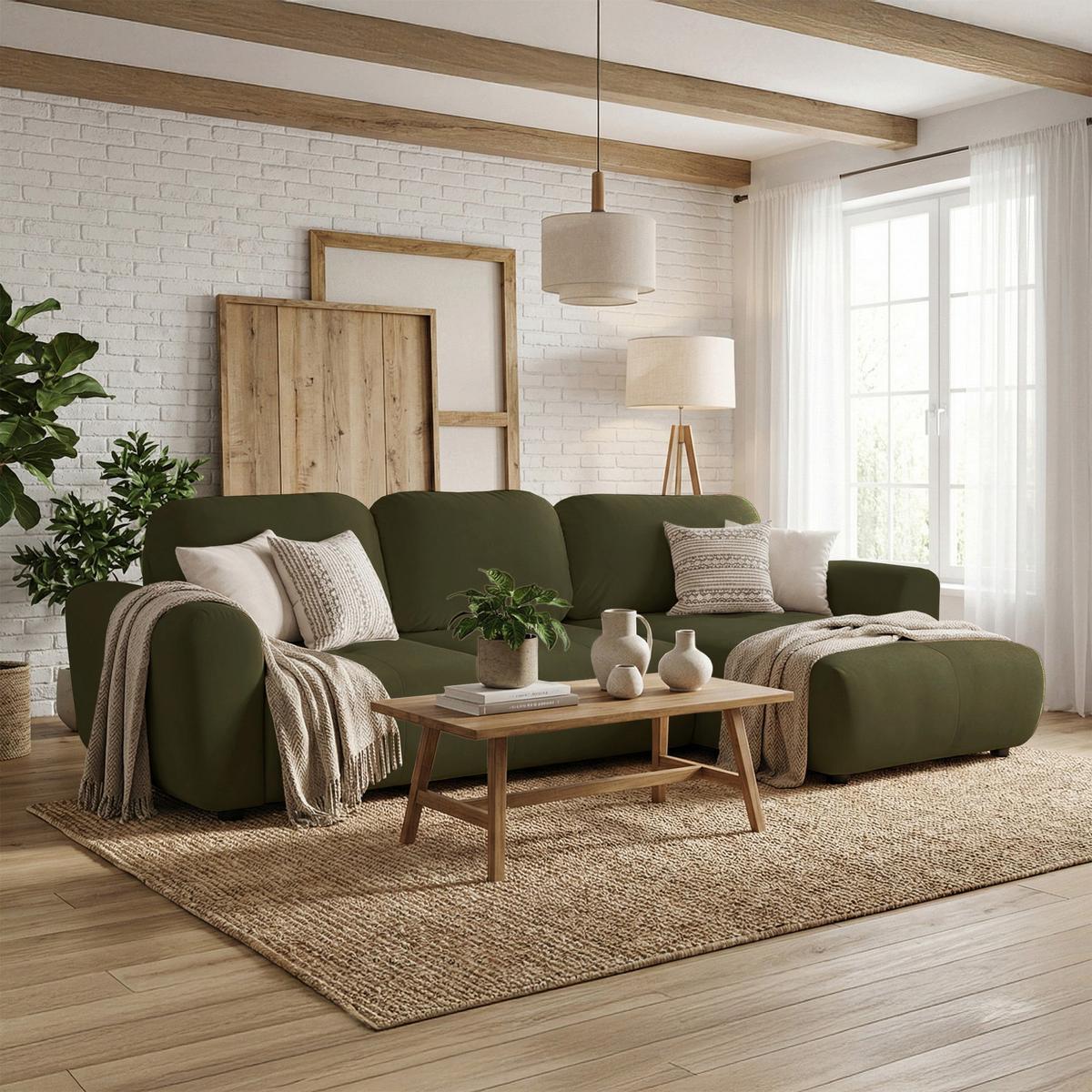 ECKSCHLAFSOFA Olido OLIVGRÜNER VELOURS - Schwarz/Olivgrün, Kunststoff/Textil (279/150cm) - Selsey