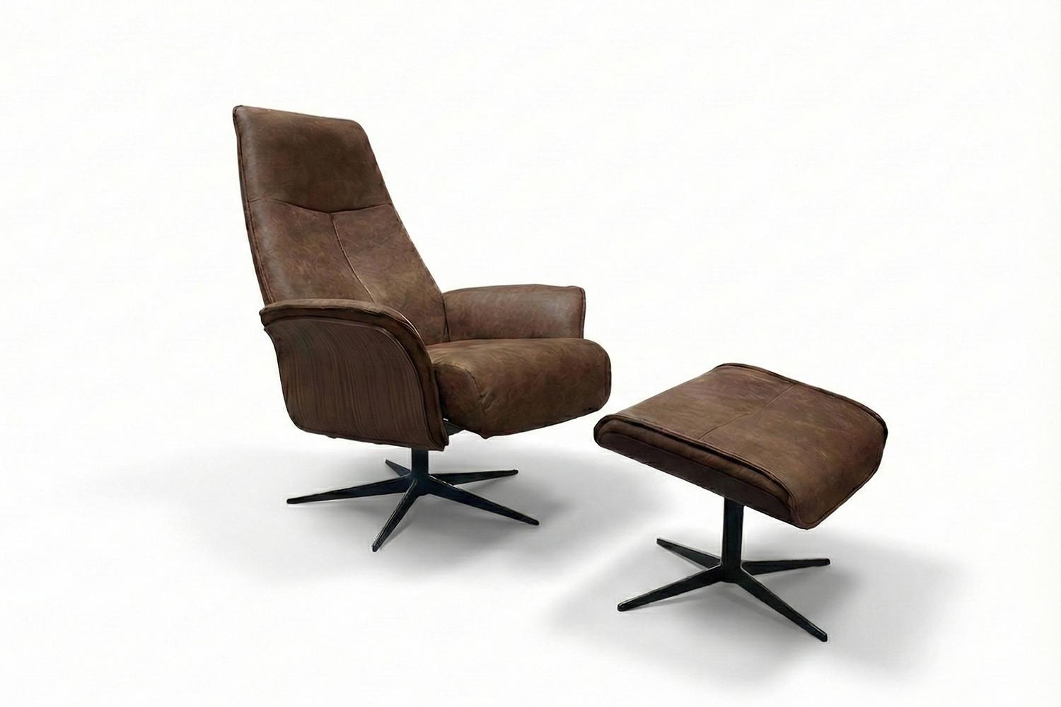 RELAXSESSEL FERREIRA Braun Lederfaserstoff Relaxfunktion - Schwarz/Braun, Leder/Metall (78/106/84cm) - KAWOLA