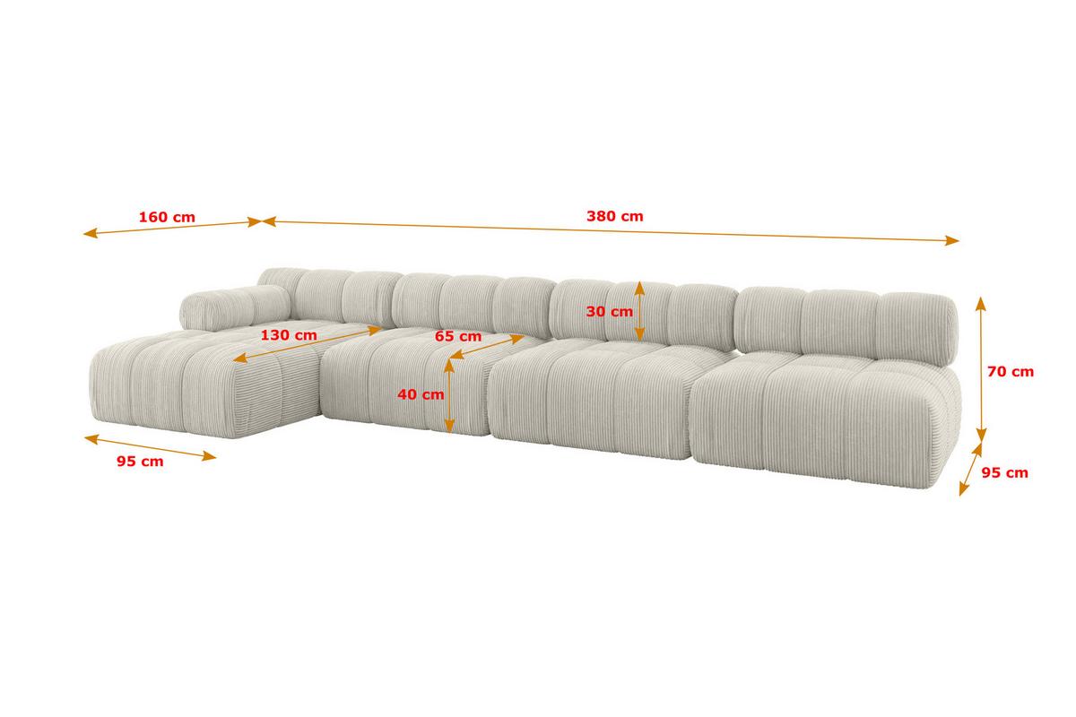 ECKSOFA modulares Sofa Razon-L3 - 380x160x70 cm Creme Cord - Hellgrau/Creme, Holzwerkstoff/Textil (380/160cm) - ALTDECOR