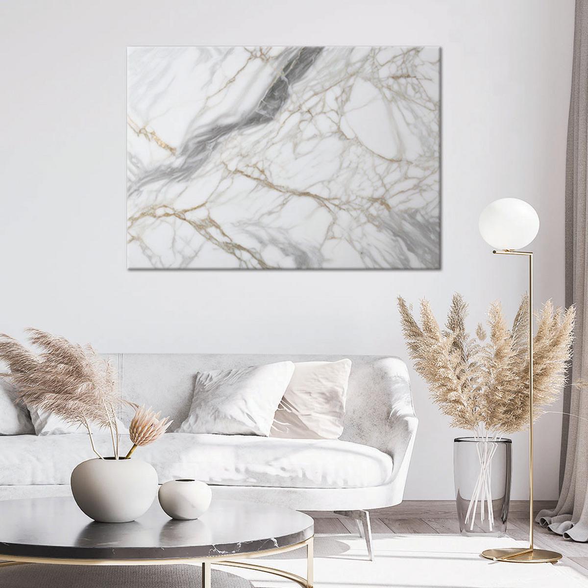 LEINWANDBILD Abstraktion aus grauem beigem Marmor 60x40cm - Weiß, Textil (60/40cm) - Feeby