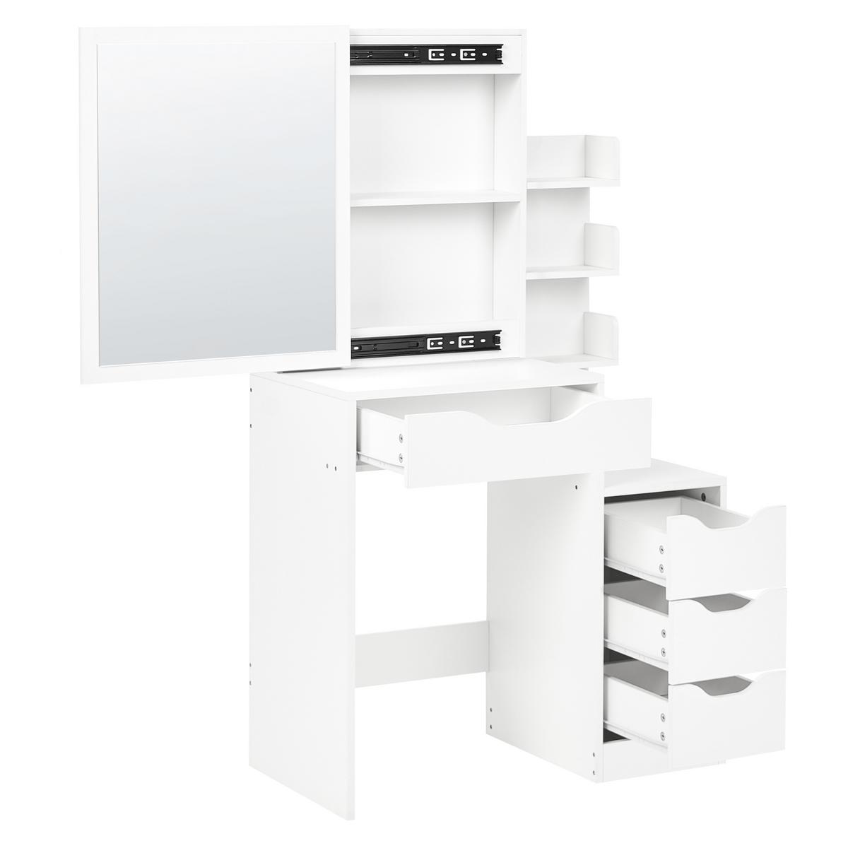 SCHMINKTISCH mit Spiegel und Hocker Weiß Gatineau - Weiß, Holzwerkstoff (76/132/40cm) - Beliani
