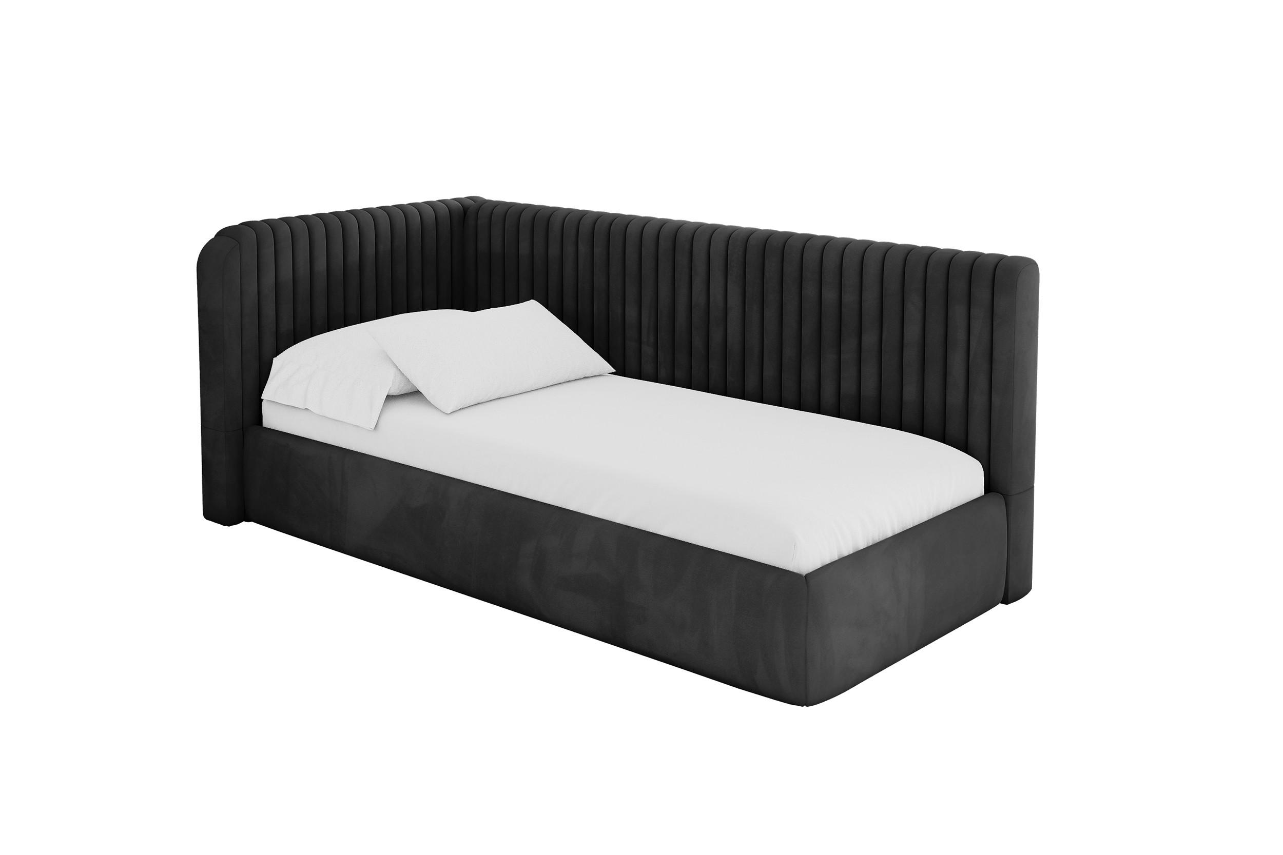 EINZELLBETT Jugendbett mit Bettkasten, Rechts - AURY 100x200 Schwarz - Anthrazit, Holzwerkstoff/Textil (100/200cm) - ALTDECOR