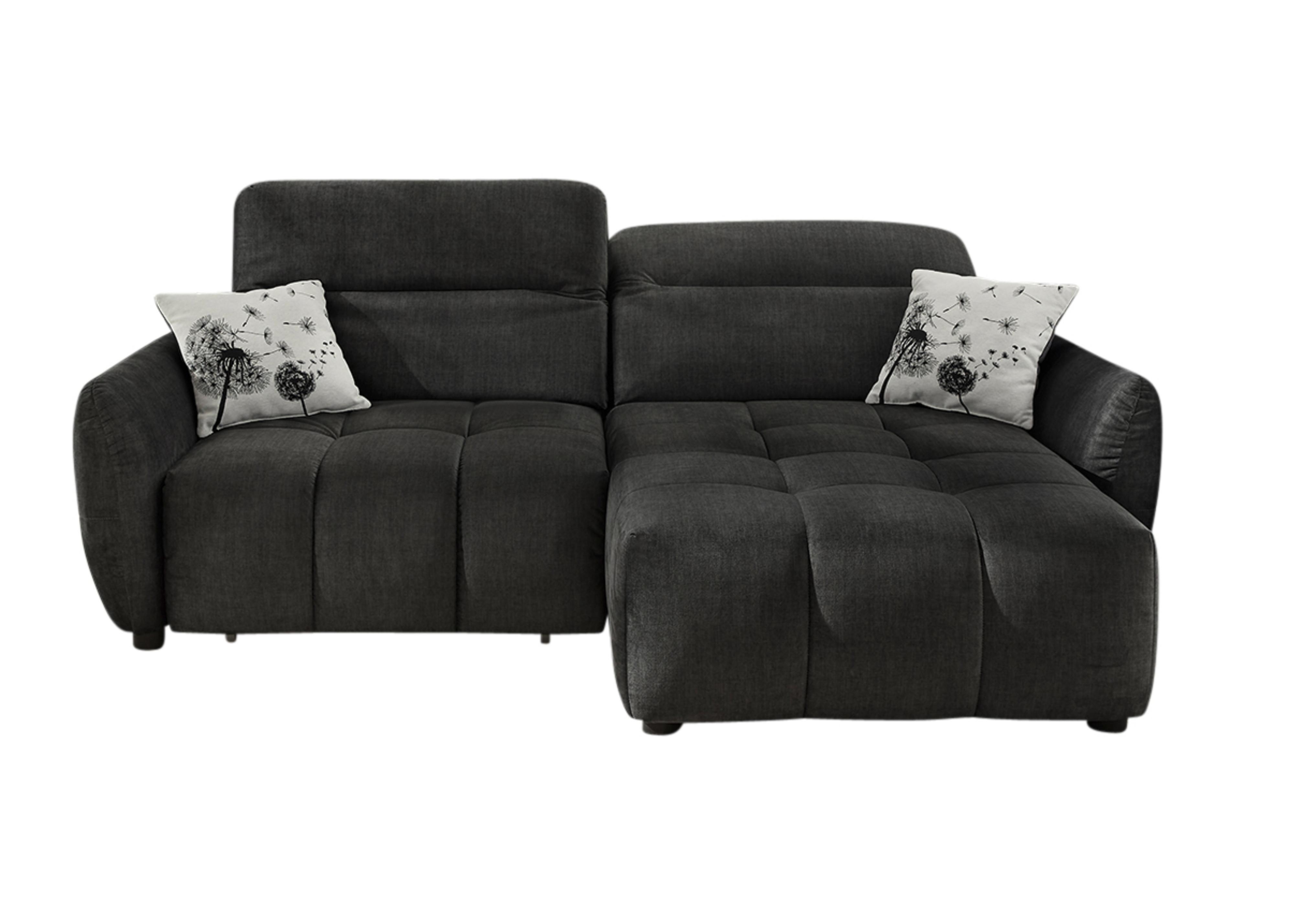 ECKSOFA mit elektrischer Sitztiefenverstellung, Kopflehnen verstellbar, USB-C und -A Ladefunktion B260/T191/H106 cm, Velours Anthrazit Schwarz / 15406 - Multicolor/Schwarz, Kunststoff/Textil (260/191cm) - luma-home