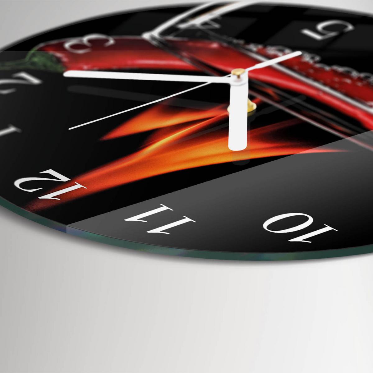 WANDUHR aus Glas Ø30 cm - Chili-Feuer - Rot, Glas (30/30/0.4cm) - TULUP