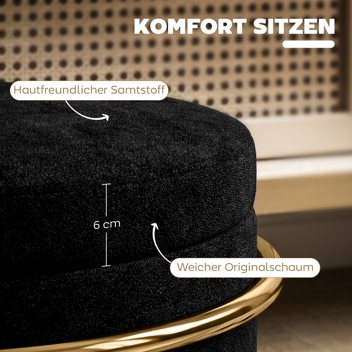 SITZHOCKER mit Stauraum, Kleiner Hocker mit Deckel für Wohnzimmer Schlafzimmer - Schwarz, Kunststoff (42/39/42cm) - HOMCOM