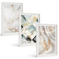 BILDER SET 3er Set - 40x60 cm Weißer Rahmen - Elegante Marmormuster - Weiß, Kunststoff (40/60cm) - TULUP
