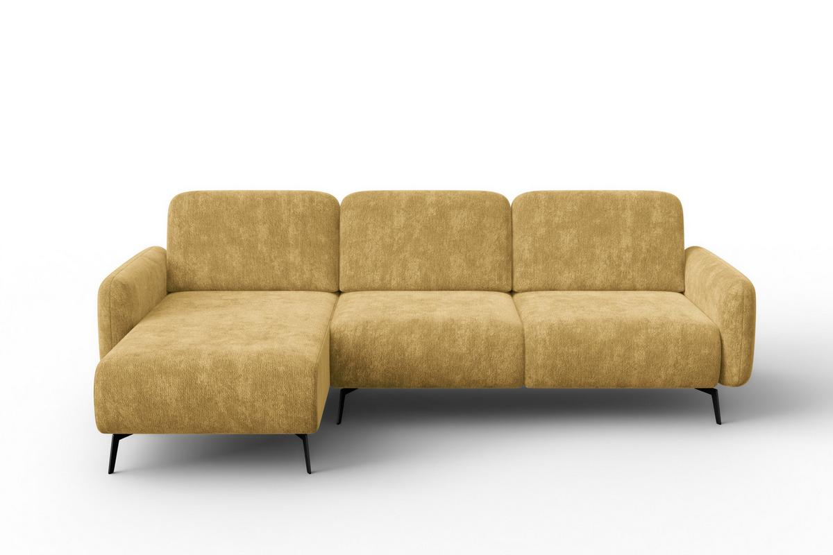 ECKSOFA FEBE 4-Sitzer LINKS, safranfarbener Chenille-Stoff - Gelb/Schwarz, Holz/Textil (264/157cm) - Wozimo
