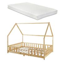 HAUSBETT Sisimiut mit Matratze - Naturfarben, Holz/Textil (120/200cm) - [en.casa]