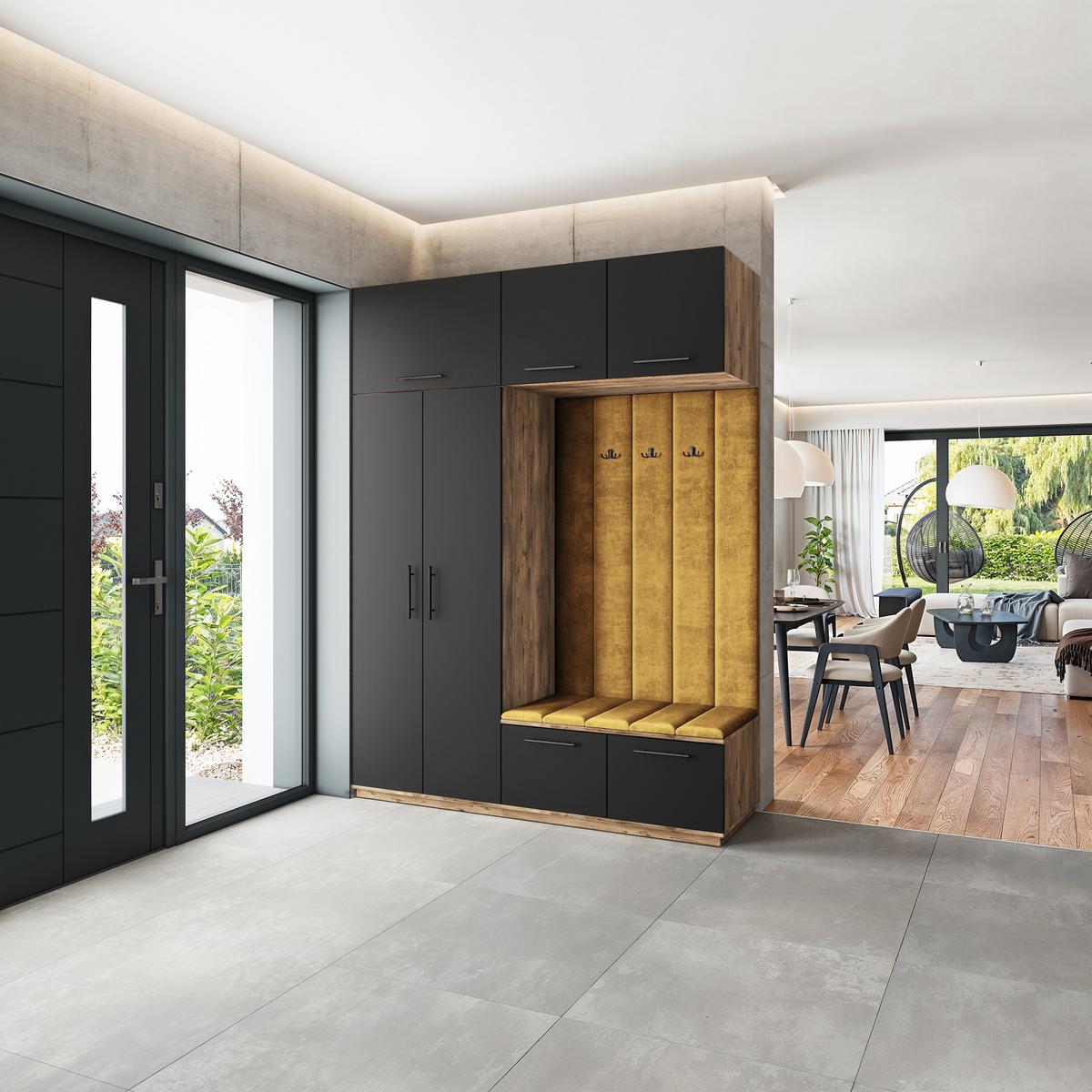 GARDEROBENSCHRANK REMA 180/240/60 cm Modern Garderobe-Set Eiche Lefkas - Eichefarben/Gelb, Holzwerkstoff (180/240/60cm) - MASSENO