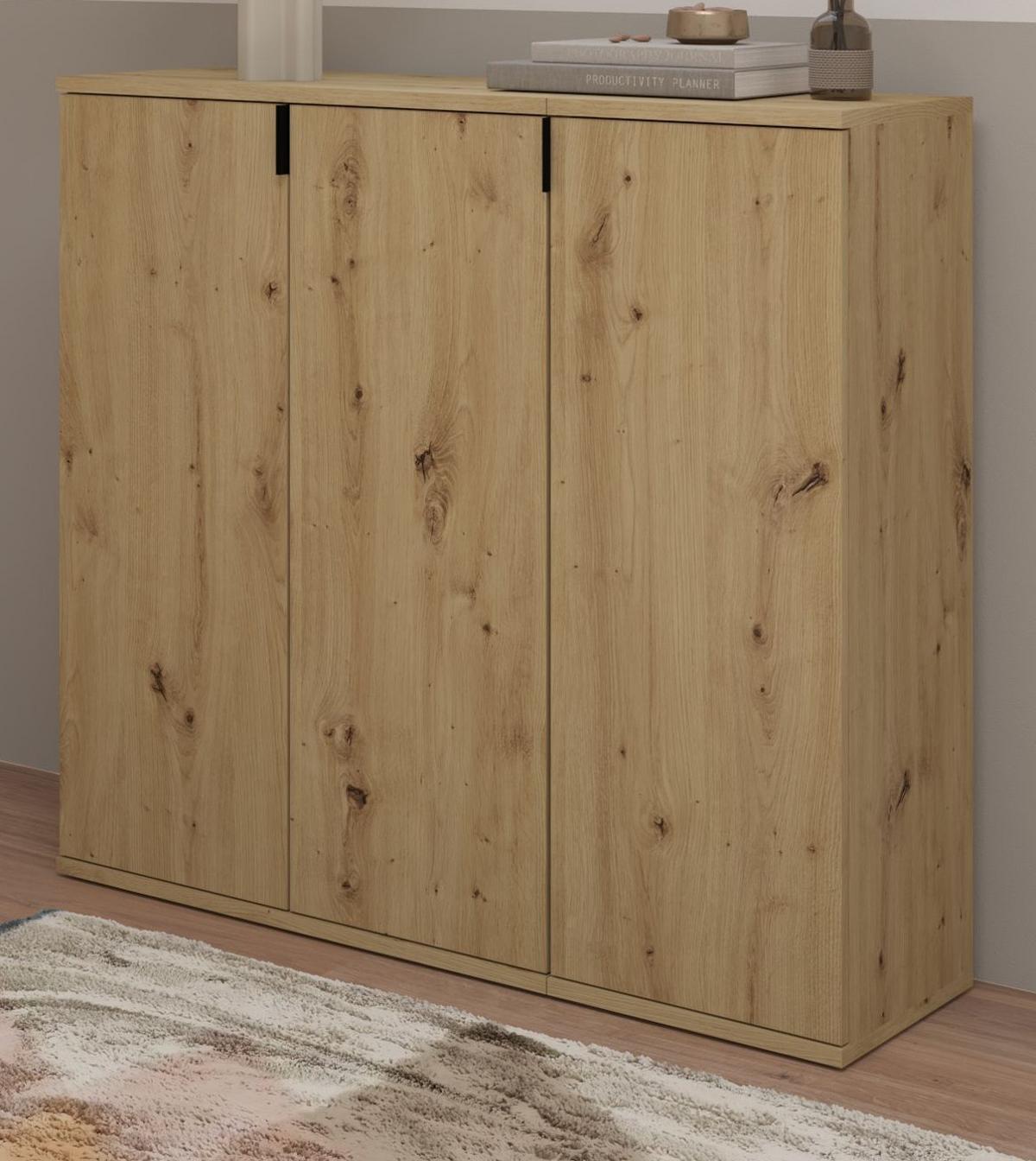 KOMMODE Artisan Eiche 91 cm, Flurkommode mit flexibler Inneneinteilung - Schwarz/Eiche Artisan, Holzwerkstoff/Metall (91/99/34cm) - Inn.Furn