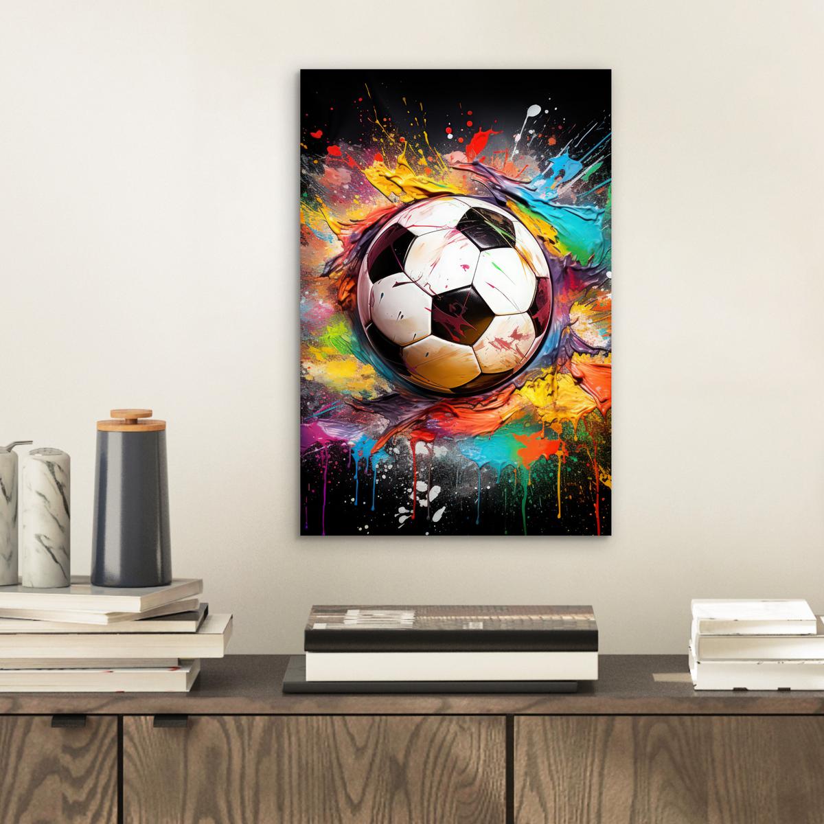 METALLBILD Fußball - Farbe - Farben - Schwarz - Weiß 20x30 cm - Weiß, Metall (20/30cm) - MuchoWow