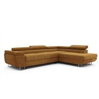 ECKSOFA ANTON rechts, mit Schlaffunktion und Bettkasten Senfgelb - Currygelb/Chromfarben, Textil/Metall (274/203cm) - Idohome
