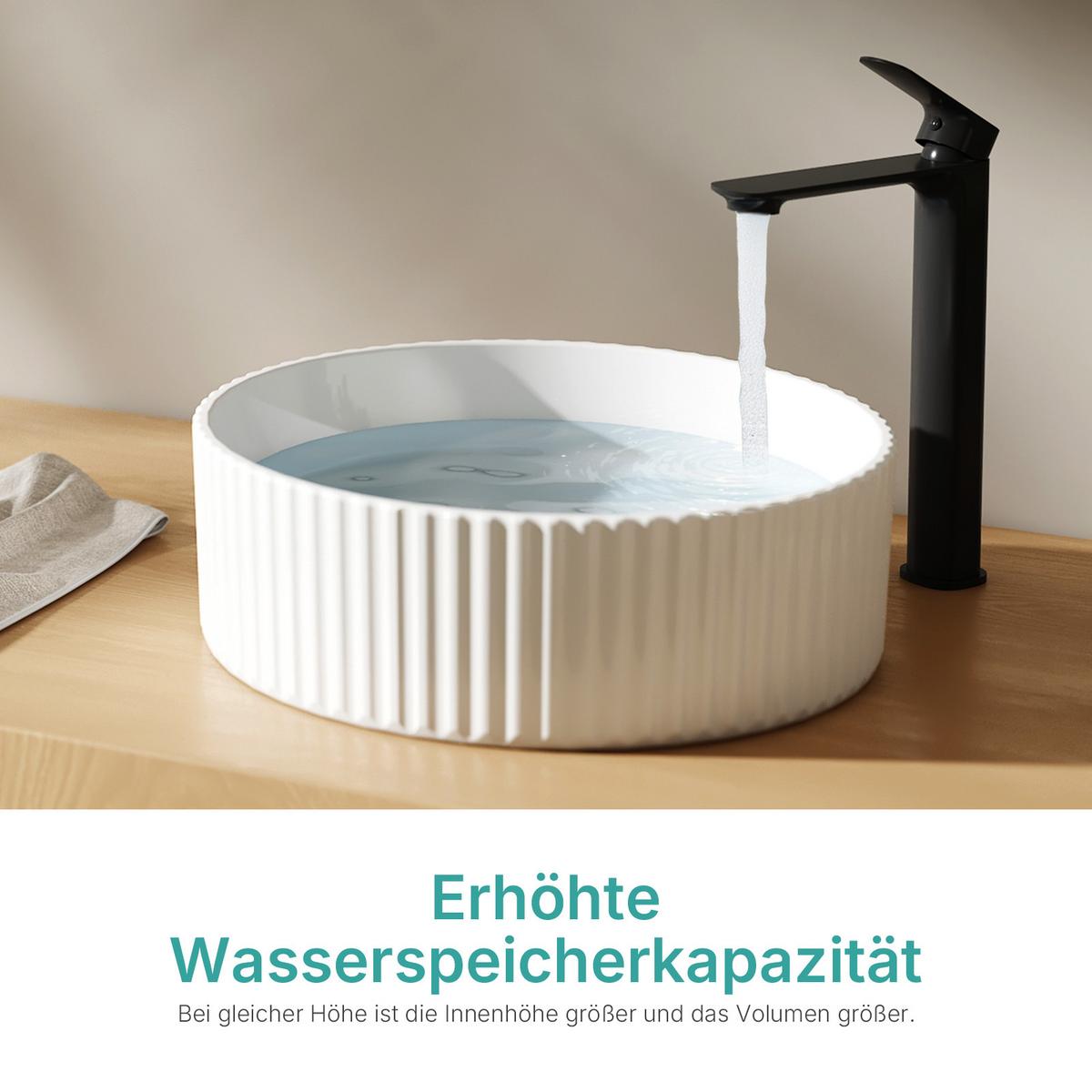 WASCHBECKEN Keramik mit vertikalen Rillen Weiß Ø36 / 11,5 cm - Weiß, Keramik (36/11.5/36cm) - EMKE
