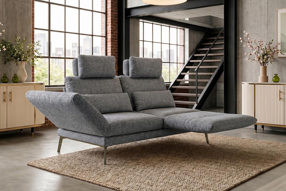 SOFA HOLLY Grau Flachgewebe - Braun/Grau, Textil/Metall (176/90/92cm) - KAWOLA