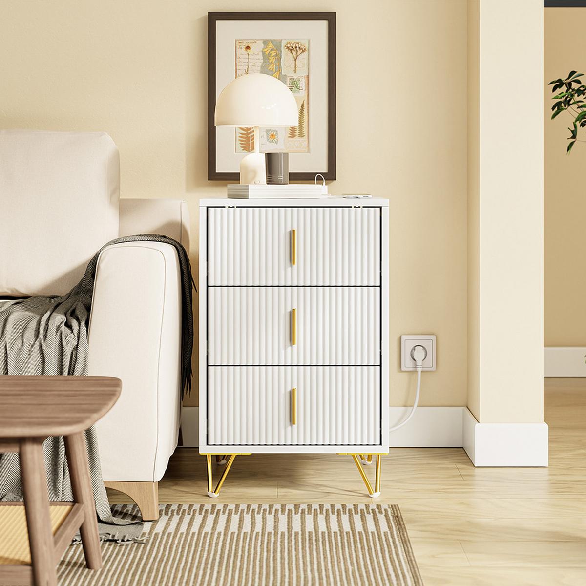 NACHTTISCH mit integrierten Steckdosen FBT115-L-E-W - Ahornfarben, Fell (40/64/40cm) - SoBuy