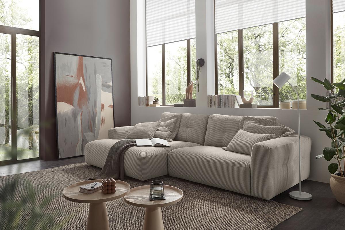 ECKSOFA MIKA Steingrau Cord - Schwarz/Grau, Kunststoff/Textil (276/167cm) - KAWOLA
