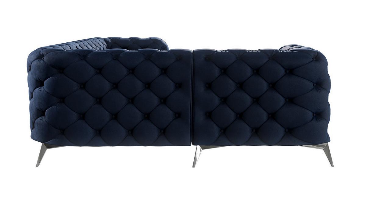 ECKSOFA Chesterfield Laura Marineblau Samt, Ottomane Links - Silberfarben/Dunkelblau, Holz/Textil (264/204cm) - S-Style Möbel