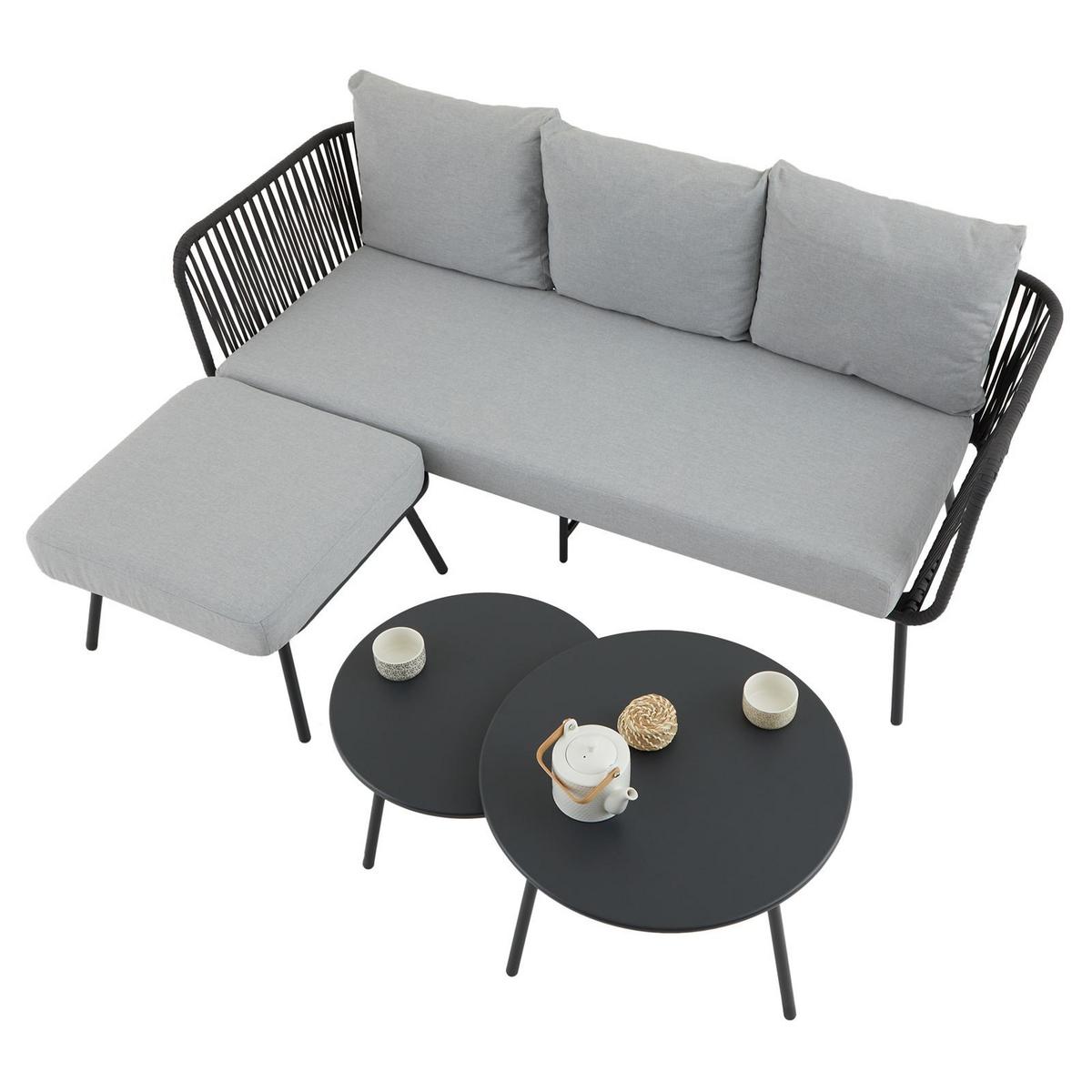 GARTENLOUNGE MYKONOS 4er Set grau/schwarz - Schwarz/Grau, Metall - CARO-Möbel
