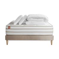 BETT Le Douillet Memory-Schaum 160 x 200 cm h1 - Kit Bettgestell Beige - Mit Kissen und Bettdecke - Beige, Karton/Holz (160/200cm) - Marmottes & Co