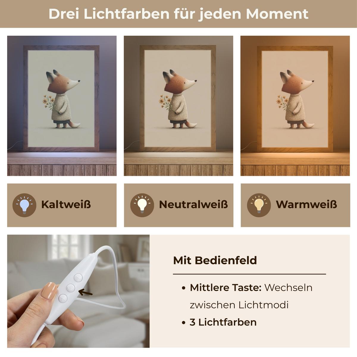 WANDLEUCHTE Fuchs - Gelbe Blumen - Minimalistisch 20x30 cm - Taupe, Holzwerkstoff (20/30/8cm) - OnlyWow