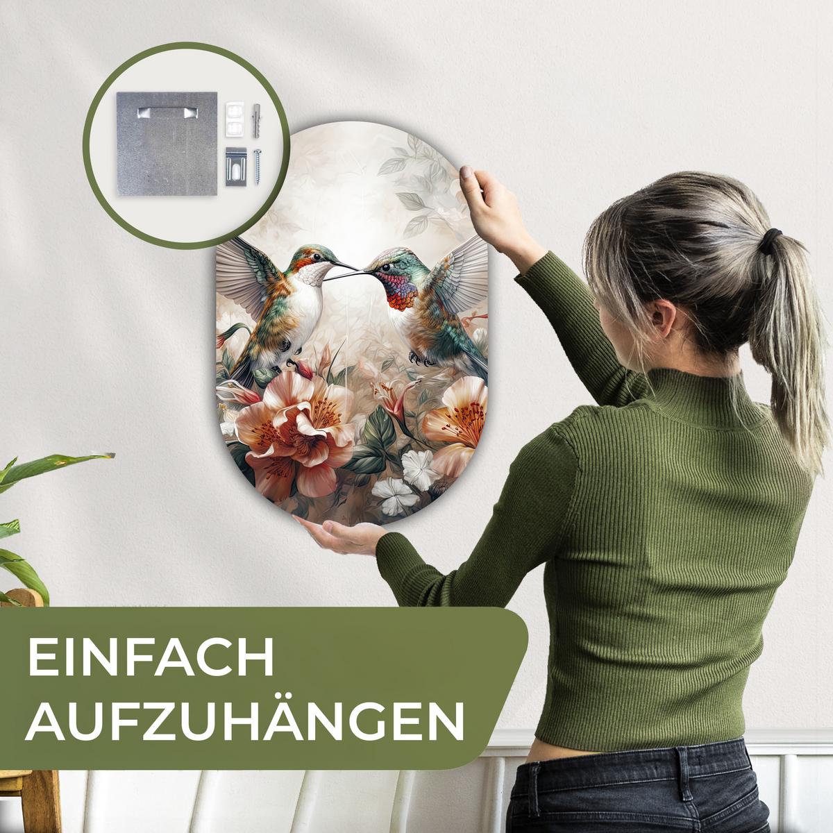 WANDBILD Kolibri - Vögel - Blumen - Natur Deko Wohnzimmer 40x60 cm - Altrosa, Kunststoff (40/60cm) - MuchoWow