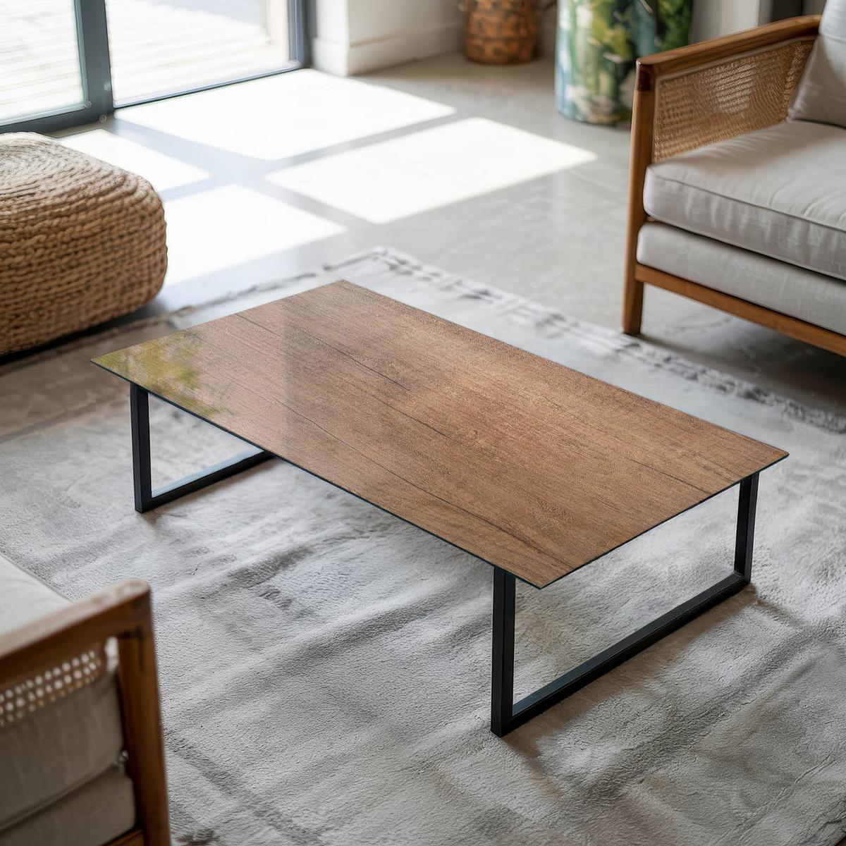 TISCHPLATTE 140x70 cm Natürliche Holzmaserung - Braun, Glas (0.4/140/70cm) - TULUP
