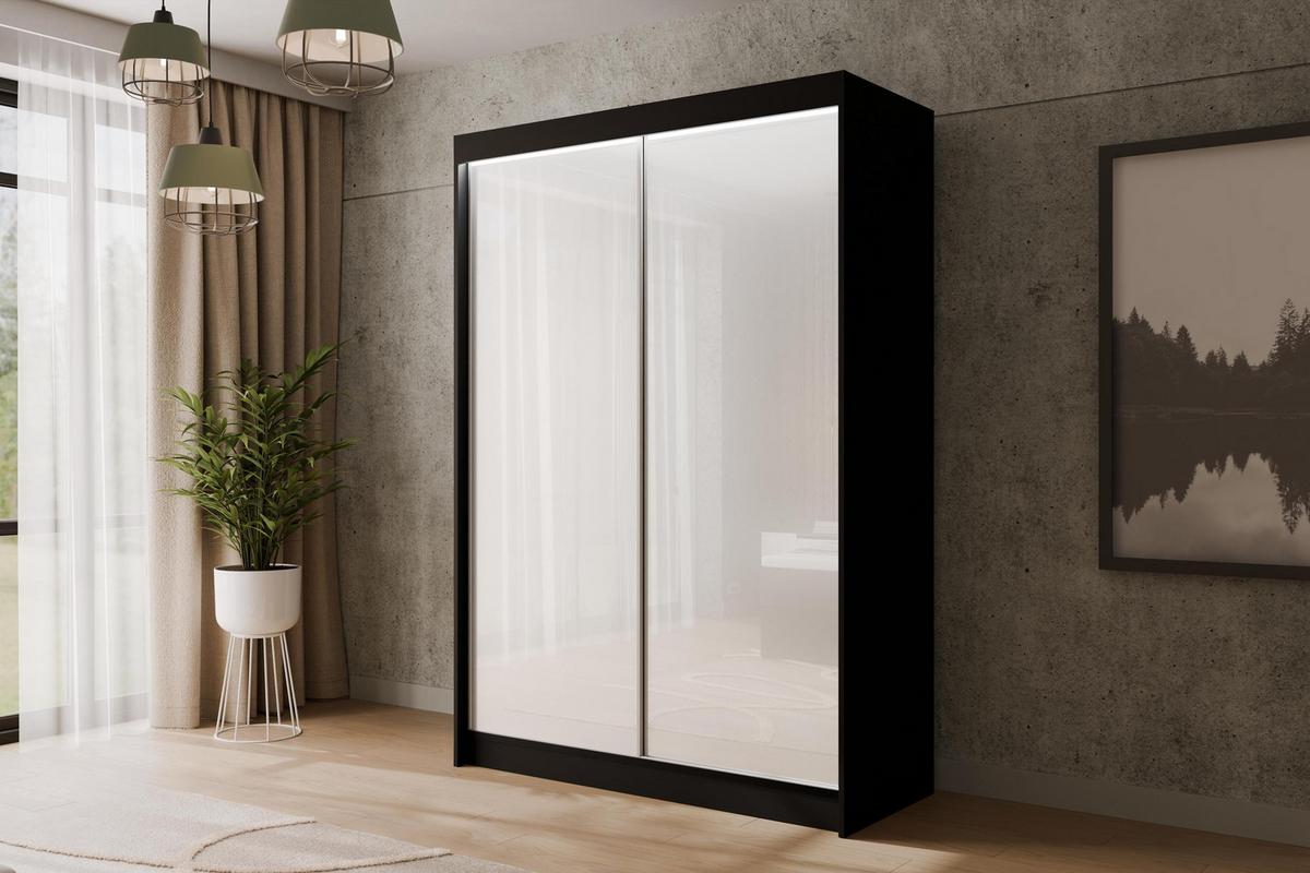 KLEIDERSCHRANK PEKA mit LED - 120 cm - Schwarz|Weiß - Schwarz/Weiß, Holzwerkstoff (120/215/61cm) - ALTDECOR