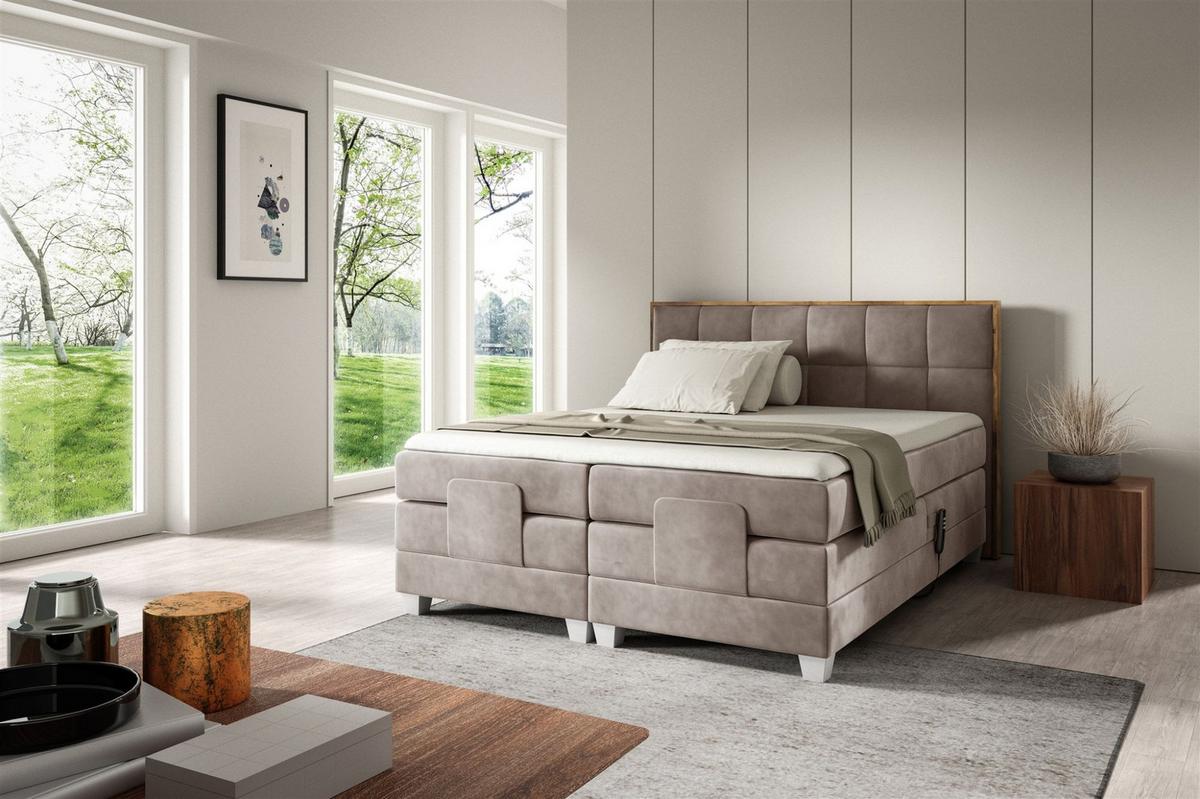 BOXSPRINGBETT Elektrisch Henry - Beige, Holzwerkstoff/Textil (200/200cm) - Fun Möbel