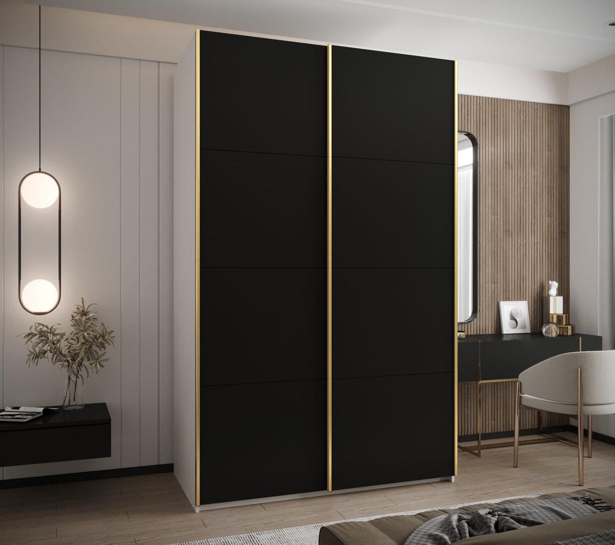 SCHWEBETÜRENSCHRANK 245,5/160/64 2-türig - Goldfarben/Schwarz, Holz/Metall (160/245/64cm) - Abiks Möbel