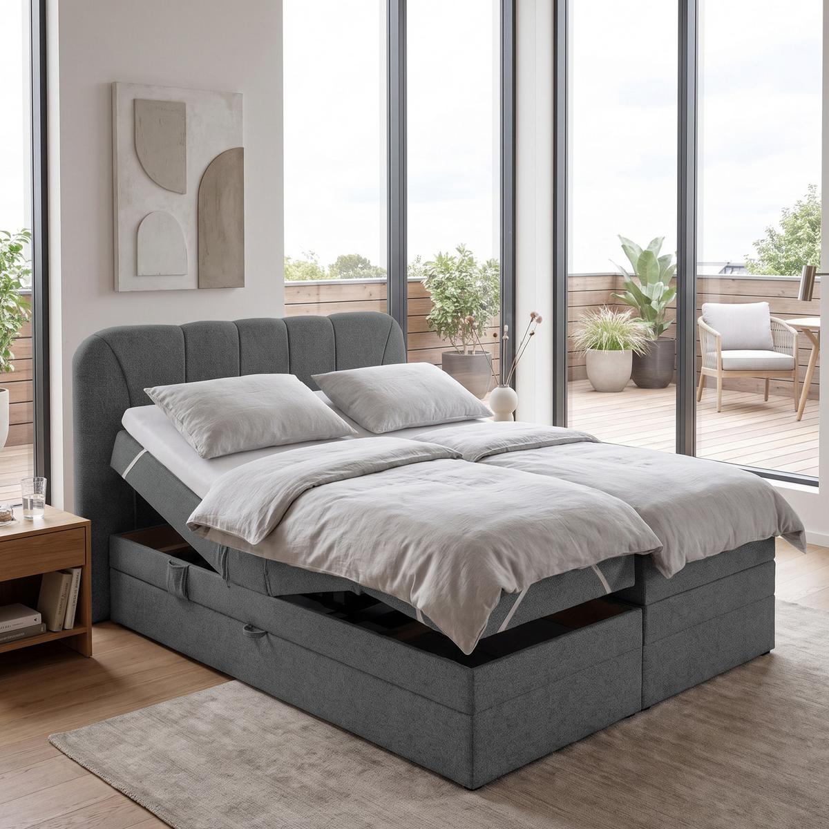 BOXSPRINGBETT Romeo mit elektrischer Matratzenverstellung, 160x200 cm, Dunkelgrau - Dunkelgrau, Textil (160/200cm) - Beautysofa