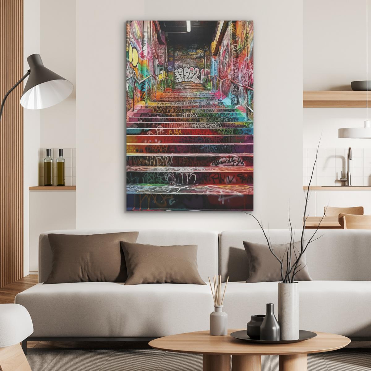 AKUSTIKBILD Treppe - Graffiti - Farben - Kunst Wanddeko 70x100 cm - Multicolor, Kunststoff (70/100/0.9cm) - MuchoWow