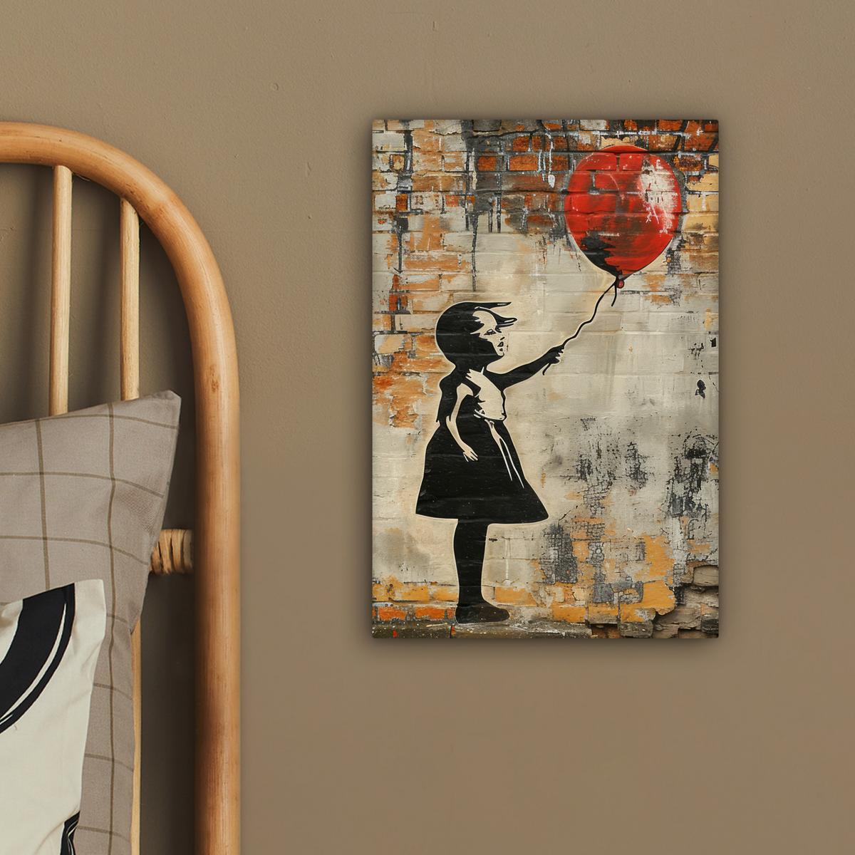 LEINWANDBILD Graffiti - Banksy - Mädchen - Straßenkunst Deko Wohnzimmer 20x30 cm - Sandfarben, Textil (20/30cm) - MuchoWow