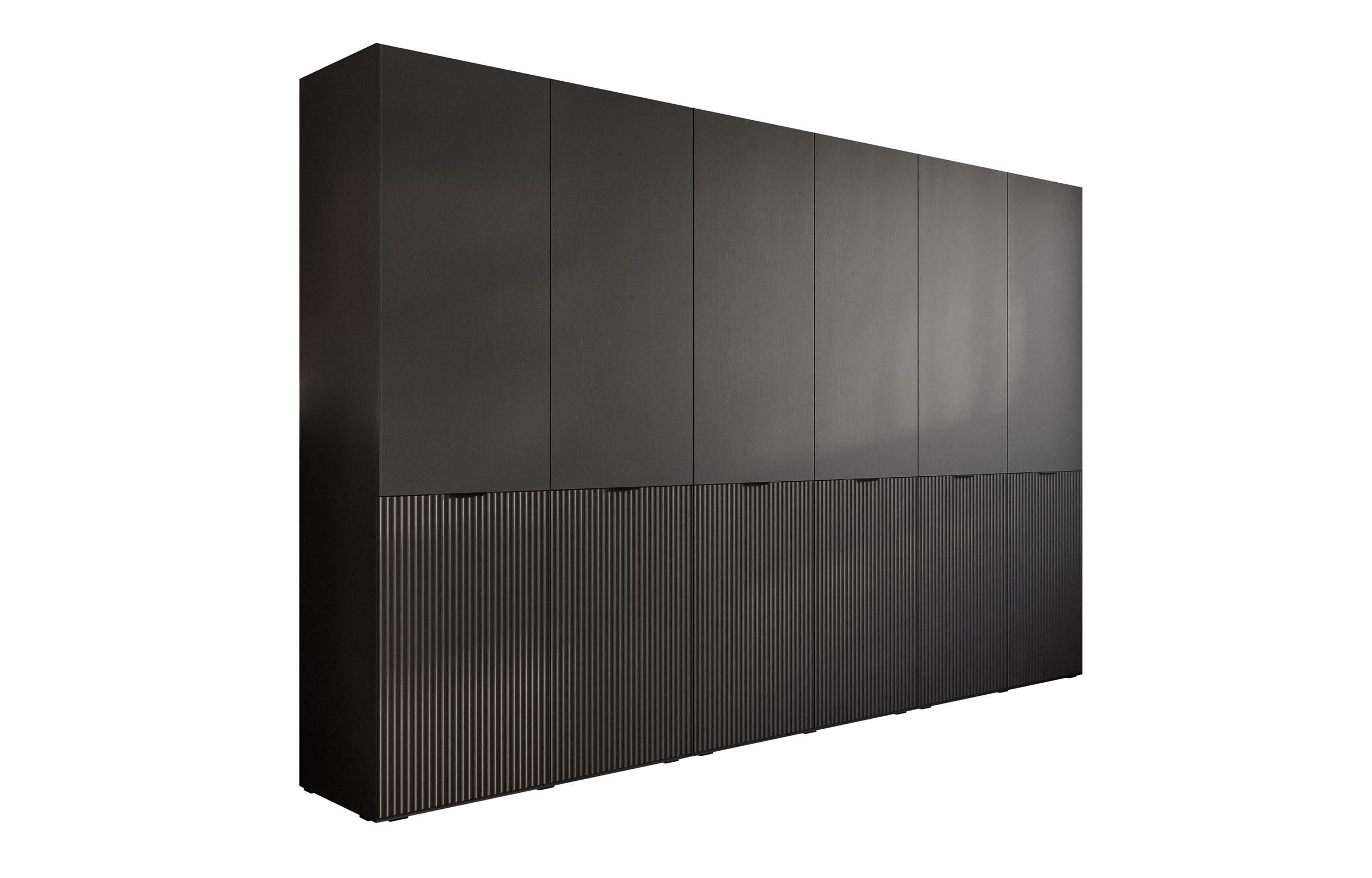 KLEIDERSCHRANK SANDBOX MODERN 300 303/49/200 cm Schwarzer Graphit / Schwarzer Graphit ohne LED ohne Zusatzböden - Schwarz, Holzwerkstoff/Kunststoff (303/200/49cm) - Lookway