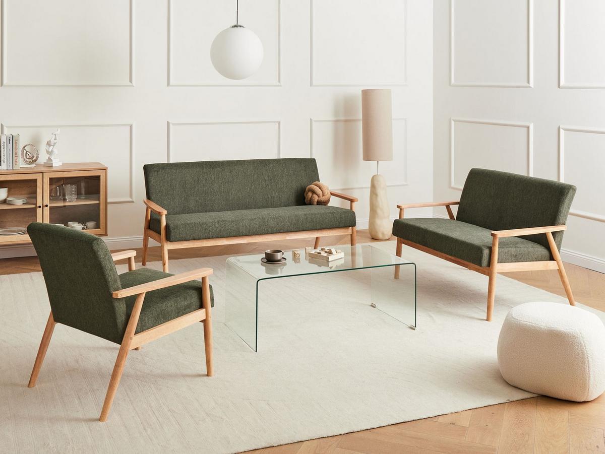 SOFA-SET 6-Sitzer Stoff Hellbraun/Grün Esrum - Hellbraun/Braun, Textil (151/79/72cm) - Beliani