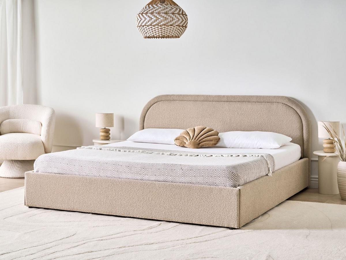 BETT mit Stauraum 180/200 cm Bouclé Beige Quillien - Beige, Textil (180/200cm) - Beliani