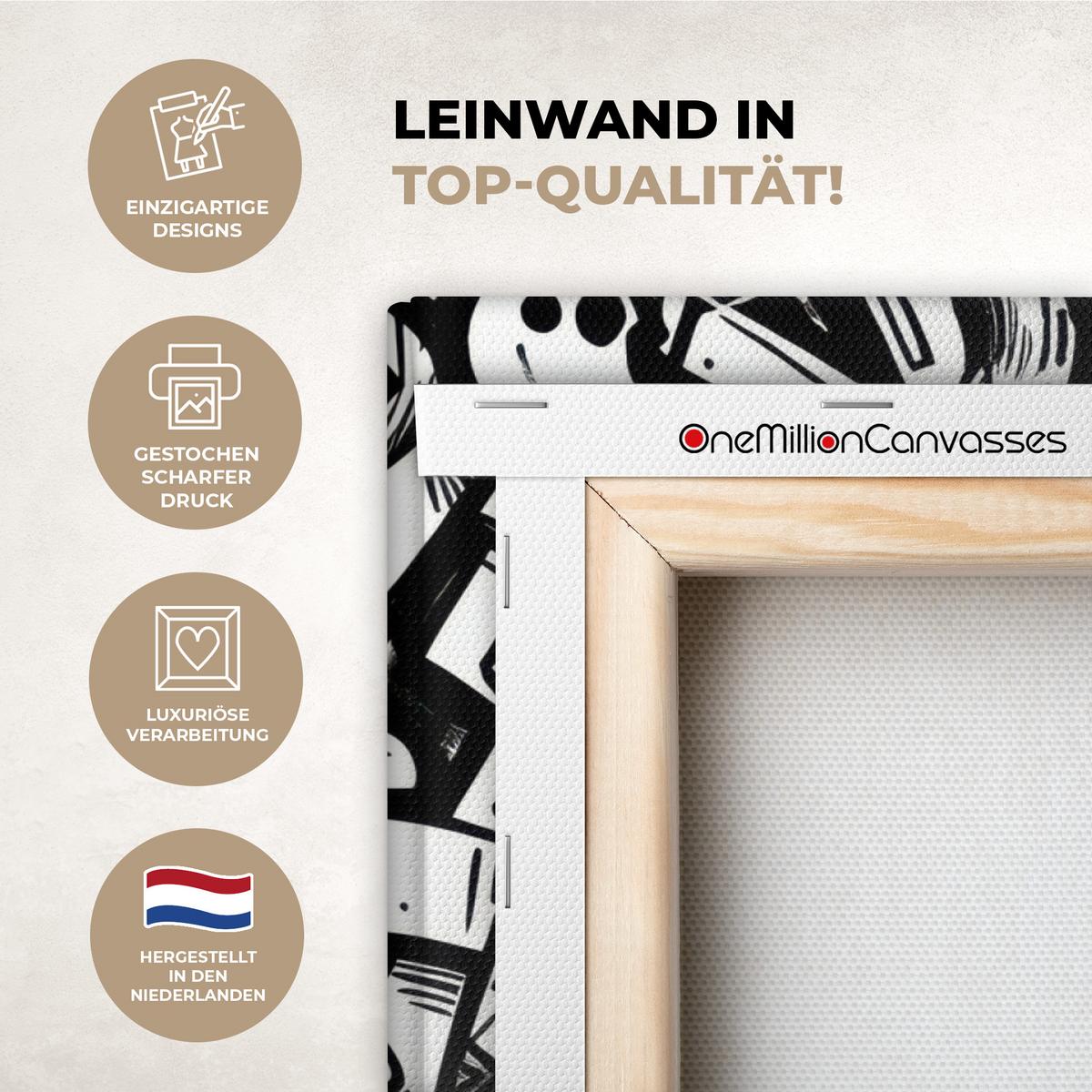LEINWANDBILD Formen - Buchstaben - Graffiti - Schwarz Wandbilder 80x60 cm - Schwarz, Textil (80/60cm) - MuchoWow