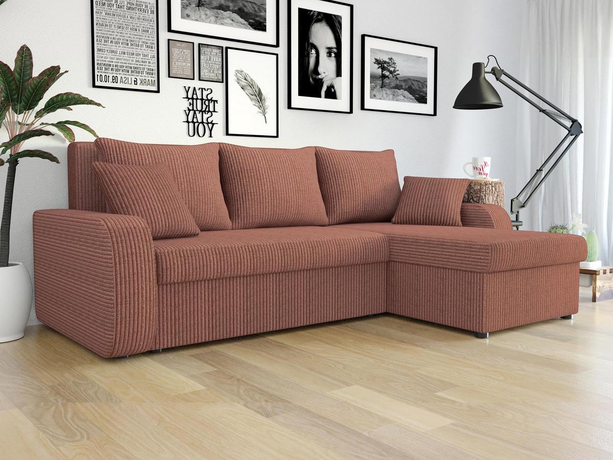 ECKSOFA Kris Cord - Dunkelrosa/Schwarz, Holz/Kunststoff (238/147cm) - MIRJAN24